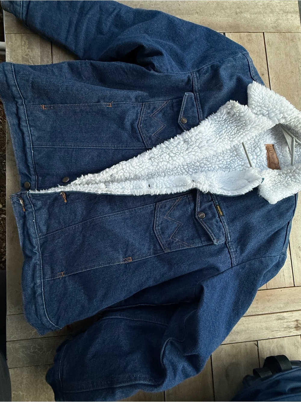 Wrangler Blue Denim Sherpa-Lined Bomber Jacket